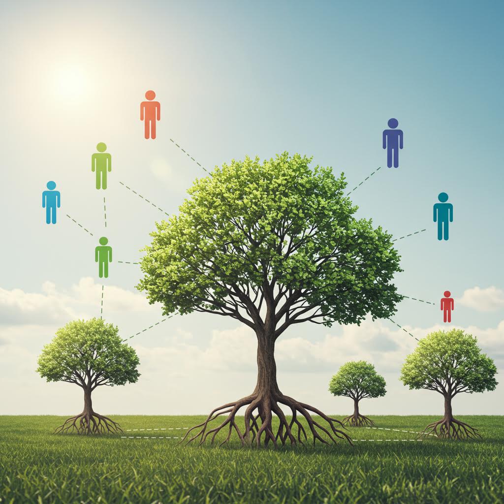 땅속에서 이어진 뿌리처럼 사람과 생각이 연결되고 온카스터디의 네트워크가 자라나는 흐름