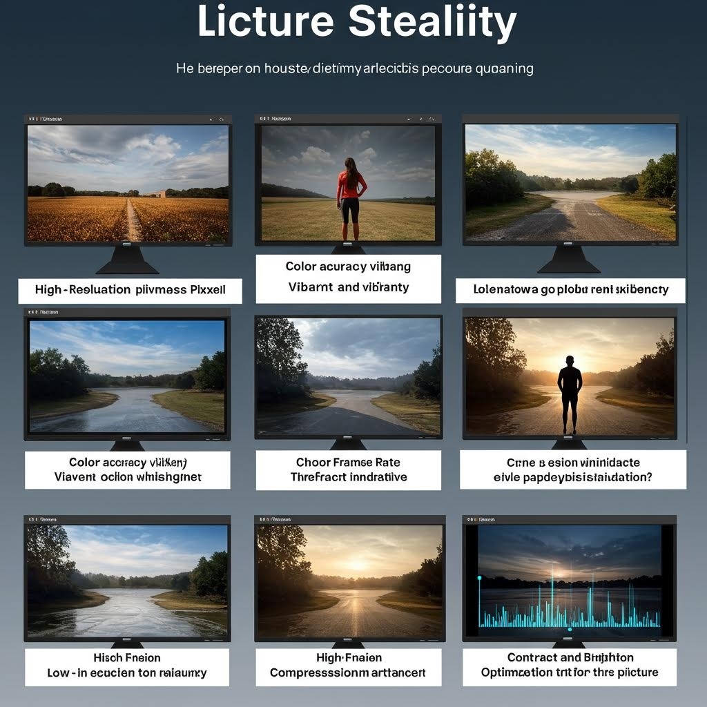 영상 화질 안정성 비교 - 해상도, 색상 정확도, 프레임 레이트, 밝기 최적화 등 다양한 화질 설정 모니터 화면